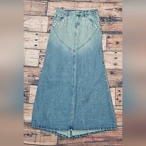 Ragged Priest Siren Stud Denim Maxi Skirt UK 8/ US 4 Grunge 90s Gothic